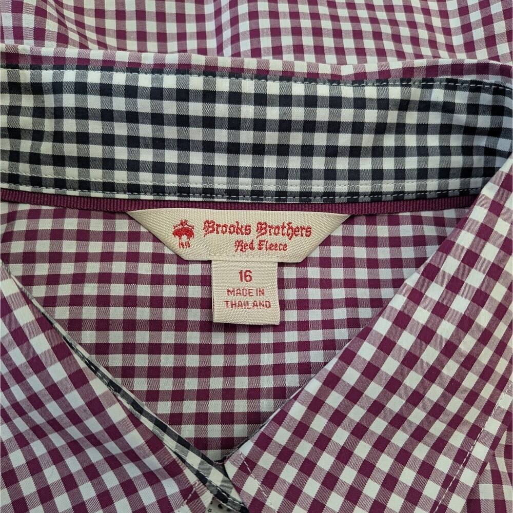 Brooks Brothers Red Fleece Button-Up Shirt Youth Size 16 Burgundy Gingham Preppy - Picture 6 of 10